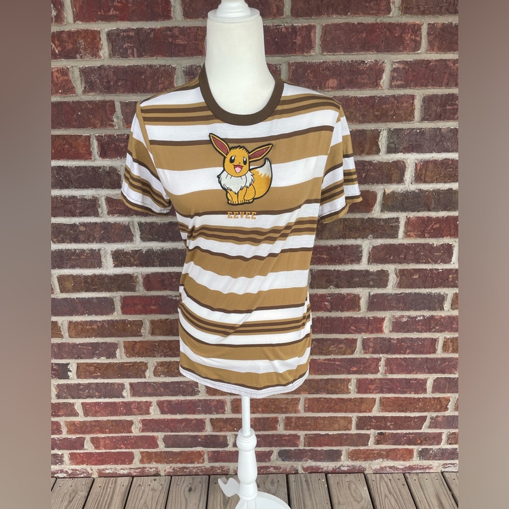 Women’s Pokémon Hybrid Apparel Eevee Striped Short Sleeve Shirt Size Small